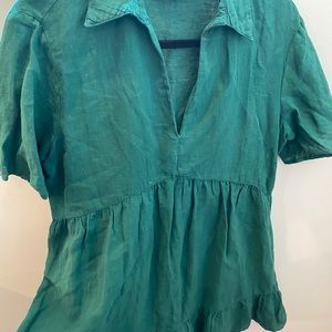 Green collared linen dress